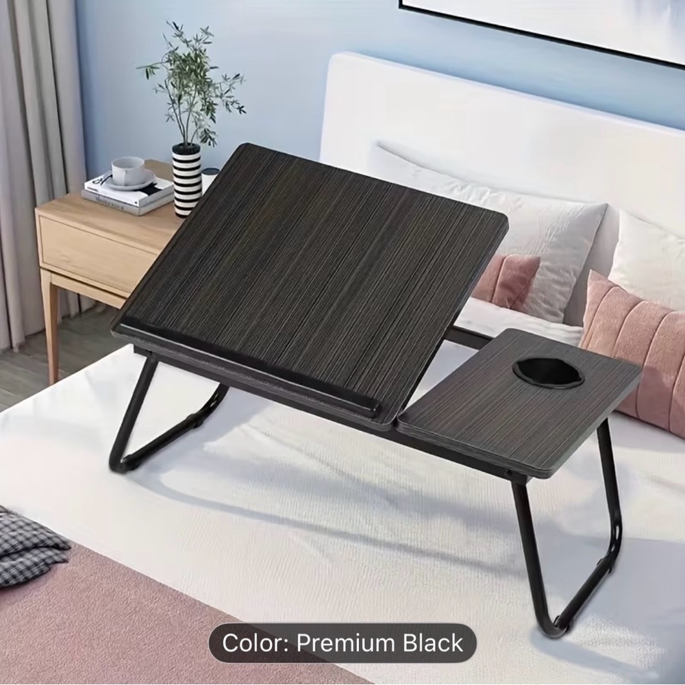Adjustable Folding Bed Laptop Table - Black